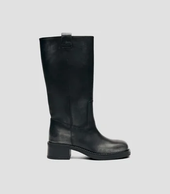 Botas largas Kalila negras en piel con tacón cuadrado Mujer