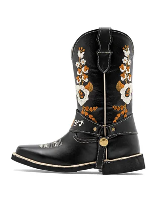 Bota cowboy media pierna risel de piel para mujer
