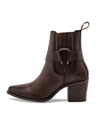 Bota cowboy al tobillo verde tabaco de piel para mujer