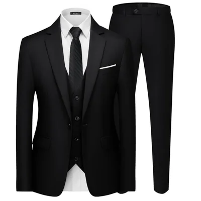 Traje MAGE MALE de tres piezas para hombre corte entallado un solo botón negro