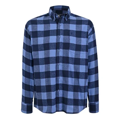 Camisa Casual Relaxed Fit de Franela Invernal Cuadros Blanco Cavalatti Manga Larga para Hombre