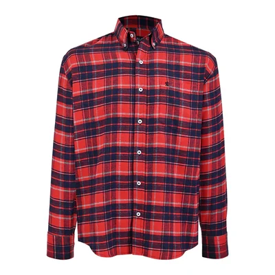 Camisa Casual Relaxed Fit de Franela Invernal Cuadros Rojo Cavalatti Manga Larga para Hombre