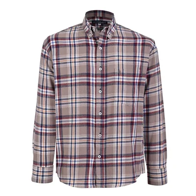 Camisa Casual Relaxed Fit Cuadros Café Cavalatti Manga Larga para Hombre