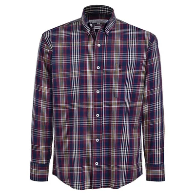 Camisa Casual Relaxed Fit Cuadros Azul Oscuro Cavalatti Manga Larga para Hombre