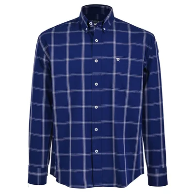 Camisa Casual Relaxed Fit Cuadros Azul Cavalatti Manga Larga para Hombre