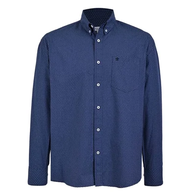 Camisa Casual Relaxed Fit Azul Oscuro con Print Cavalatti Manga Larga para Hombre