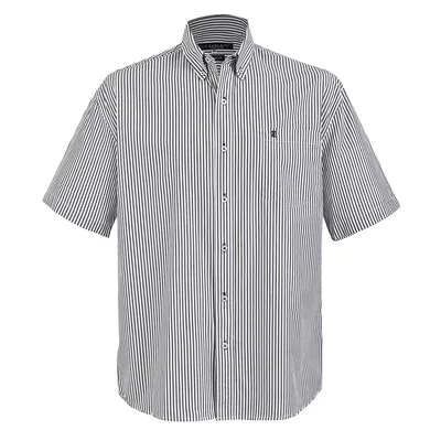 Camisa Casual Relaxed Fit Blanco Rayas Cavalatti Manga Corta para Hombre