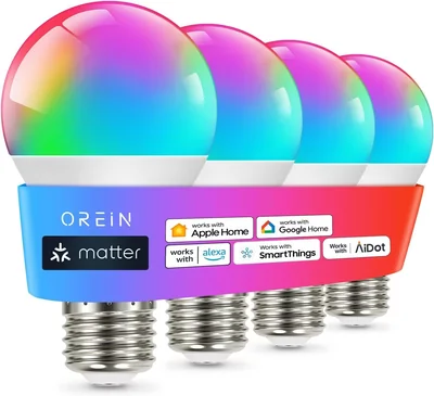 Orein Matter Focos Inteligentes Compatible Con Alexa Apple Home Google Home Smartthings Focos Inteligentes Multicolor A19 E2