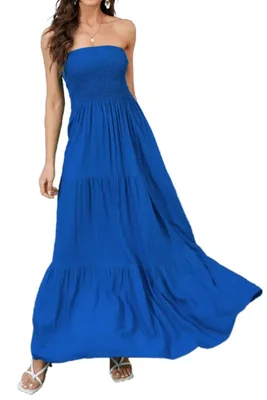 Vestido Daenery sin tirantes línea A maxi espalda descubierta estilo casual