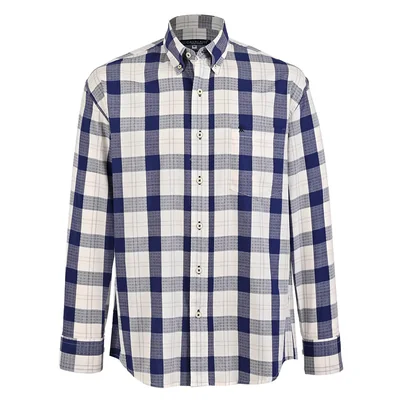 Camisa Casual Relaxed Fit Azul Cuadros Cavalatti Manga Larga para Hombre