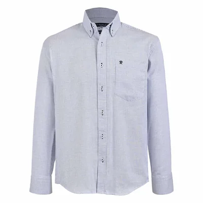 Camisa Casual Relaxed Fit Azul con Diseño Cavalatti Manga Larga para Hombre