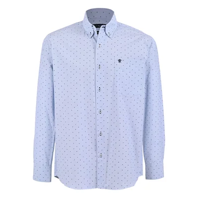 Camisa Casual Relaxed Fit Azul con Print Cavalatti Manga Corta para Hombre