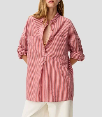 Vestido corto manga larga rayas Mujer
