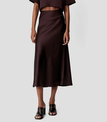 Falda midi de corte recto lisa Mujer