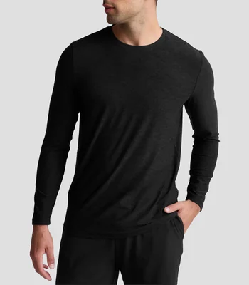 Playera deportiva cuello redondo manga larga jaspeada Hombre