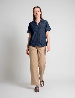 Blusa camisera manga corta para mujer