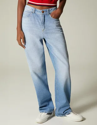 Jeans baggy corte cintura para mujer