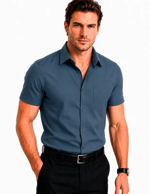 Camisa business casual manga corta para hombre