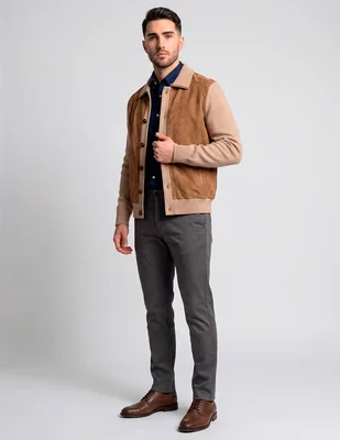 Chamarra bomber de piel con bolsillos para hombre