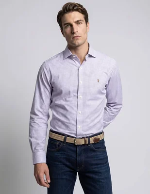 Camisa de vestir polo rl algodón manga larga para hombre