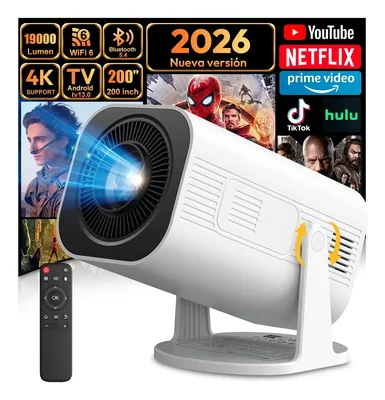 Mini Proyector LED Portatil Android 1080P Compatible con 4K WiFi 6 Dual Bluetooth 5.4 con Auto Corrección y Sonido Hi-Fi