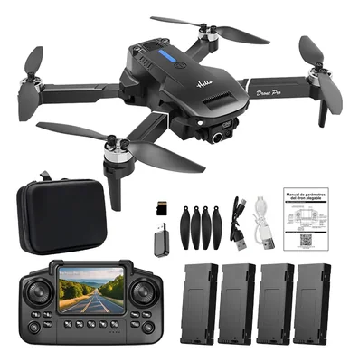 Mini Drone E77 Air 8k Cámara Dual Baterías Pantalla De 2.4inch Control Remoto Y Protector De Hélices Color Negro