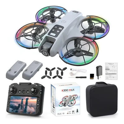 Mini Drone 8k Cámara Baterías Pantalla De 4.5inch Control Remoto Y Protector De Hélices K200 Color Gris