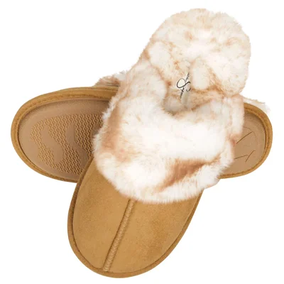 Pantuflas Jessica Simpson Cómodas Con Espuma Viscoelástica Y Peluche Sintético Color Camel - Venta Internacional.