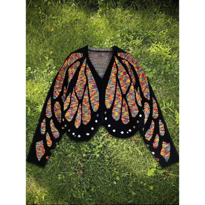 Cardigan Corto de Punto para Mujer Inspirado en Alas de Mariposa - Cuello V y Manga Larga