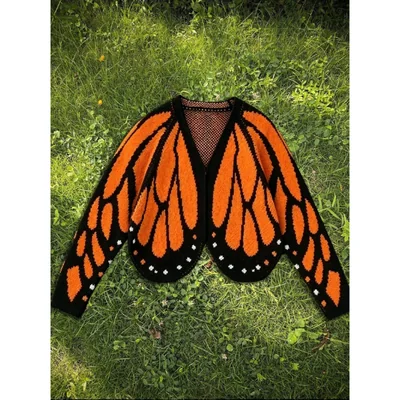 Cardigan de Punto Corto para Mujer con Diseño de Alas de Mariposa, Manga Larga y Cuello en V