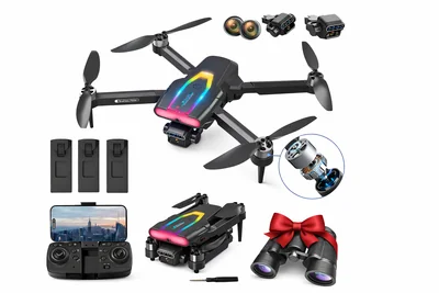 Mini Dron FIJ F199 Cámara 8K 3 Baterías Plegable Negro para Principiantes + Binoculares Profesionales regalo