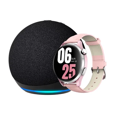 Combo Amazon Echo Dot 5ta Gen Negro + Kieslect Lora 3 Rosa