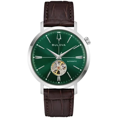 Reloj Bulova 96A332 Automático con Correa de Cuero Marrón y Esfera Verde