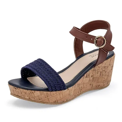 Queen sandalia cuña para mujer marino café cod 140782-E