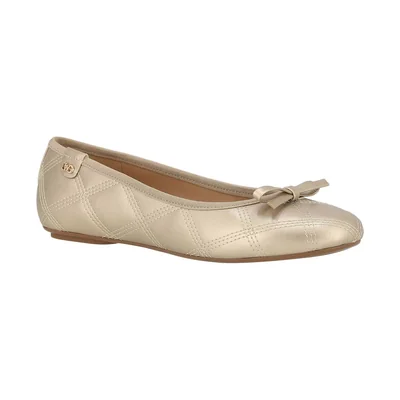 Balerina Metalizada Westies Amarillo Estilo Clásico con Detalles de Bordado para Mujer