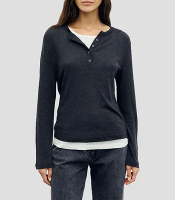 Playera cuello redondo manga larga lisa Mujer