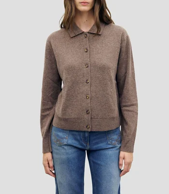 Suéter cuello polo liso Mujer