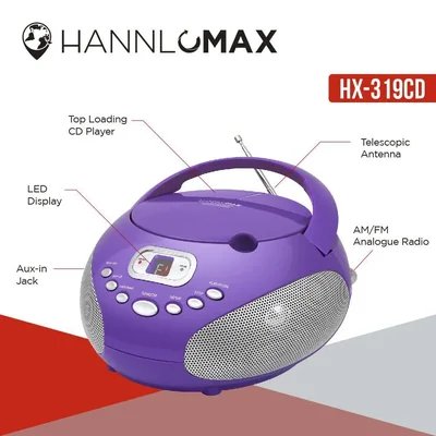 Caja portátil de CD HANNLOMAX HX-319CD AM/FM, color morado