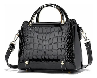 Bolso de mano con textura cocodrilo y asas metálicas