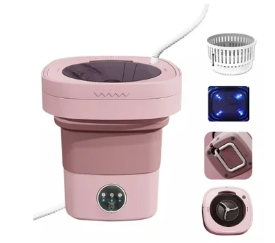 Mini Lavadora Secadora Portátil Wünd Rosa 10630COP Luz Azul Plegable