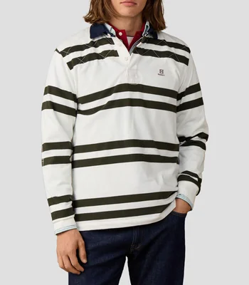 Playera tipo polo manga larga con rayas Hombre
