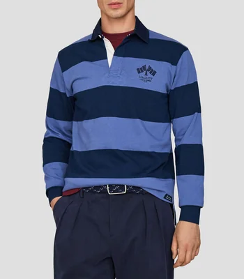 Playera tipo polo manga larga con rayas Hombre