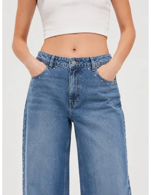 Jeans wide leg media cintura para mujer