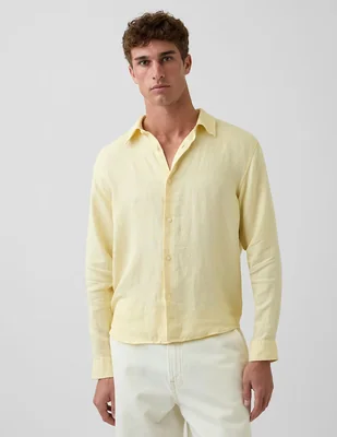 Camisa casual de lino manga larga para hombre