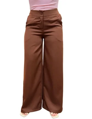 Pantalon Para Dama Formal De Pierna Ancha Comodo Y Elegante CAFE