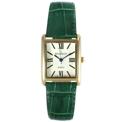 Reloj de Mujer Peugeot Tank de Cuero con Números Romanos y Manecillas Azules