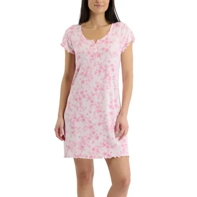Camisón Laura Ashley de Punto Acanalado con Lazos Rosados - Talla Mediana
