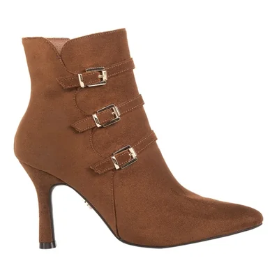 Bota de mujer, de vestir, con tacón altio y delgado, acabado ante, color café, mod. 1314126