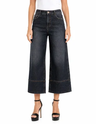 Jeans capri baggy cintura para mujer