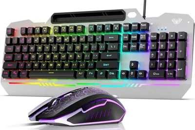 Teclado y ratón para juegos AULA, 104 teclas con retroiluminación RGB,